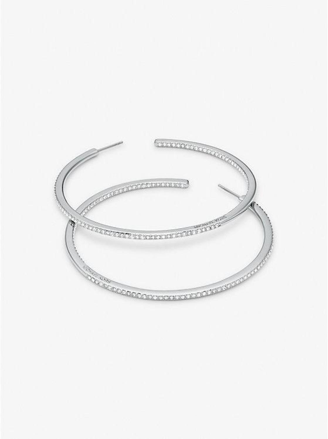 Precious Metal-Plated Brass Pavé Hoop Earrings