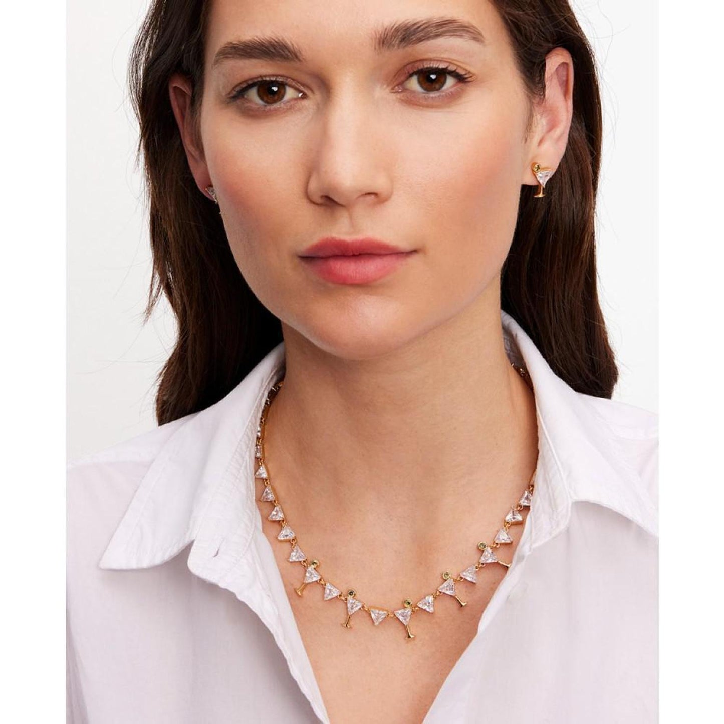 Gold-Tone Cubic Zirconia Martini Tennis Necklace, 16" + 3" extender