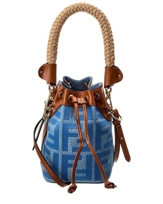 FENDI Mon Tresor Mini Denim & Leather Bucket Bag
