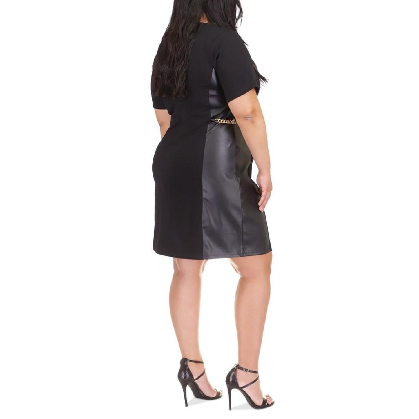 Plus Size Faux Leather Chain Dress