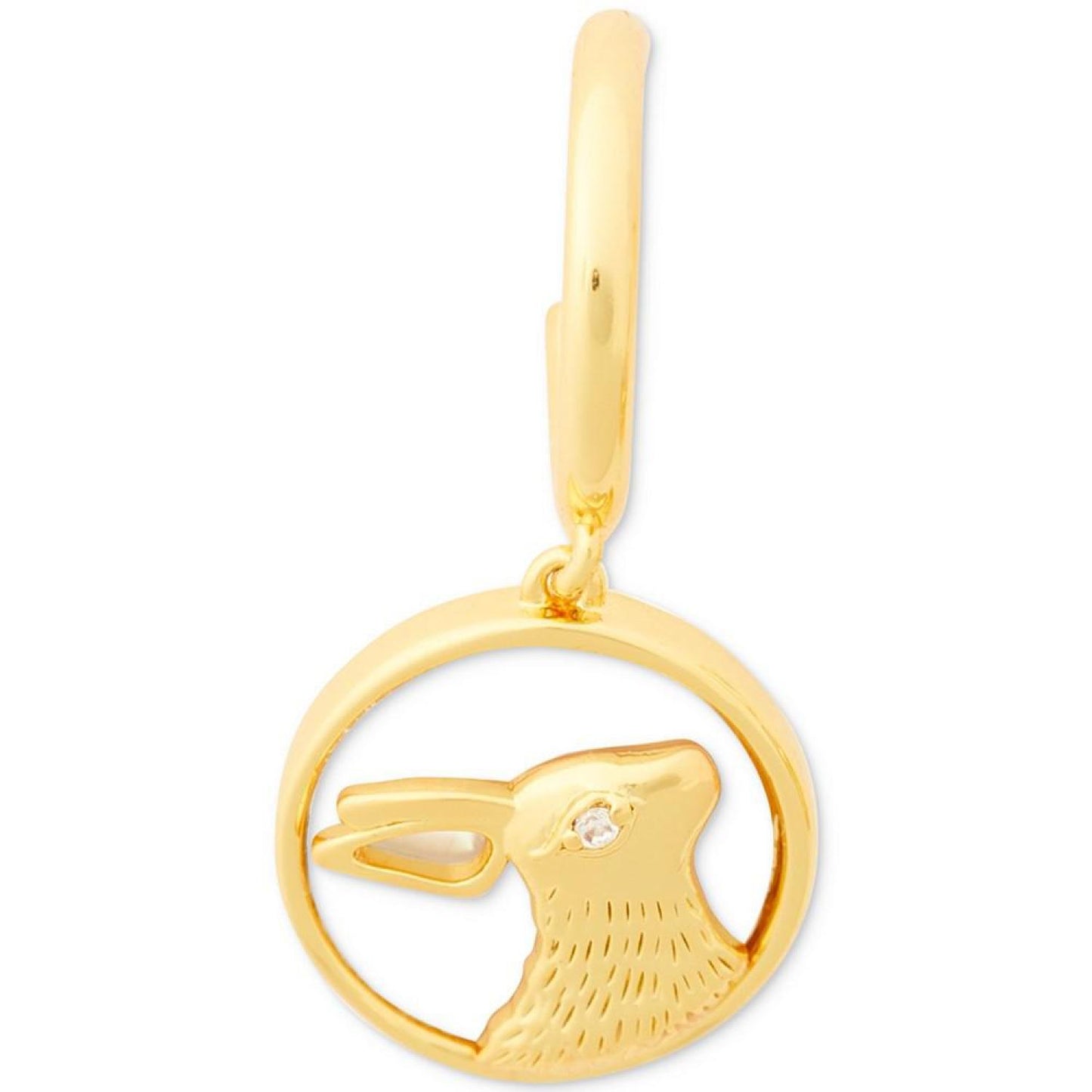 Gold-Tone Pavé & Mother-of-Pearl Rabbit Charm Huggie Hoop Earrings