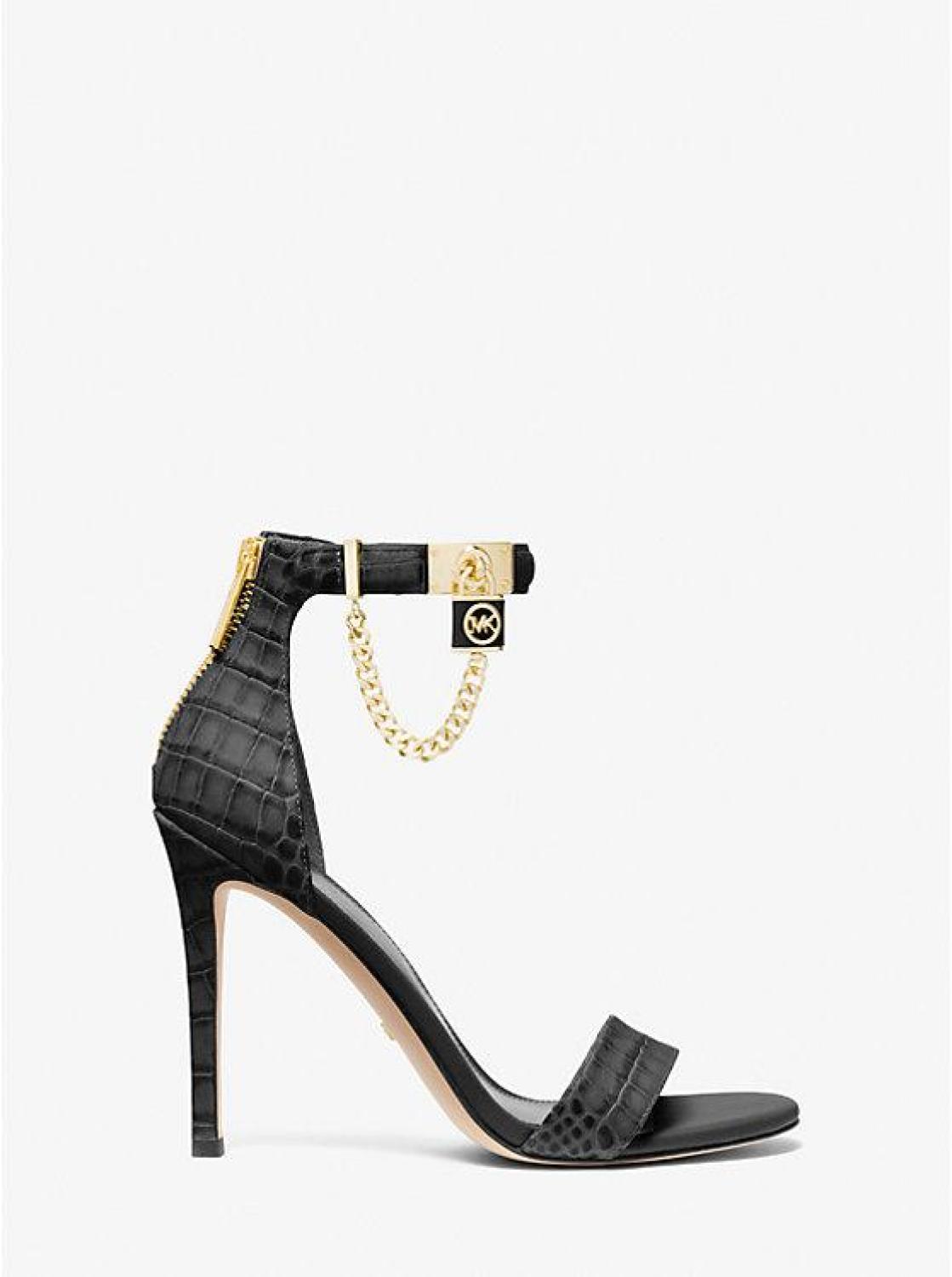 Hamilton Embellished Crocodile Embossed Leather Sandal