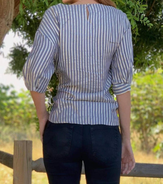 Yang Top Front Tie Blouse In Stripe Gold Lurex