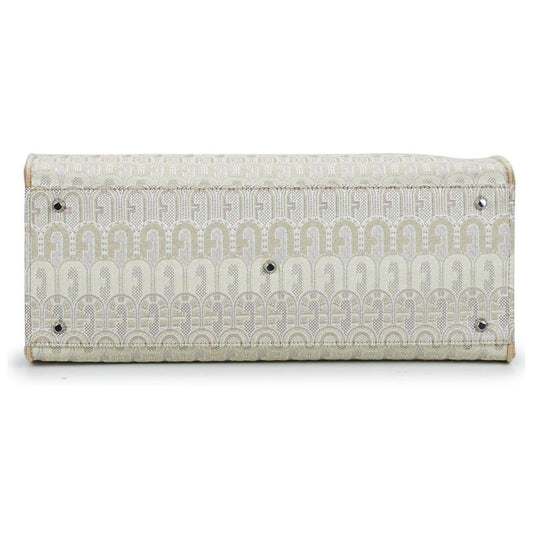 Furla Women Toni Opportunity L Tote Leather Canvas Bag Natural White OS