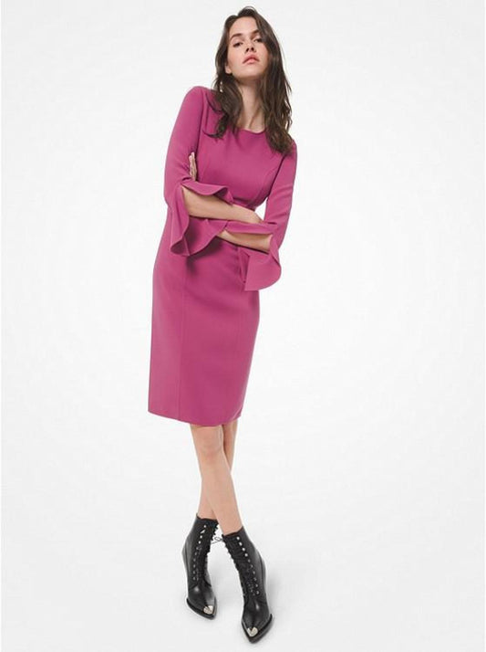Stretch Wool Crepe Ruffled-Cuff Sheath Dress