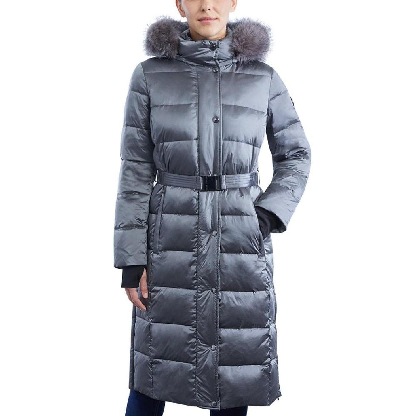 Women's Shine Belted Faux-Fur-Trim Hooded Puffer Coat