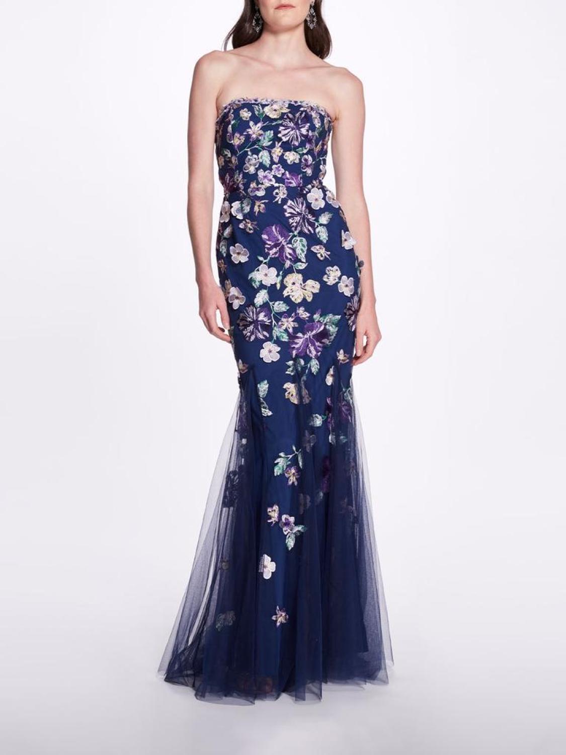 Sleeveless Embroidered Tulle Gown