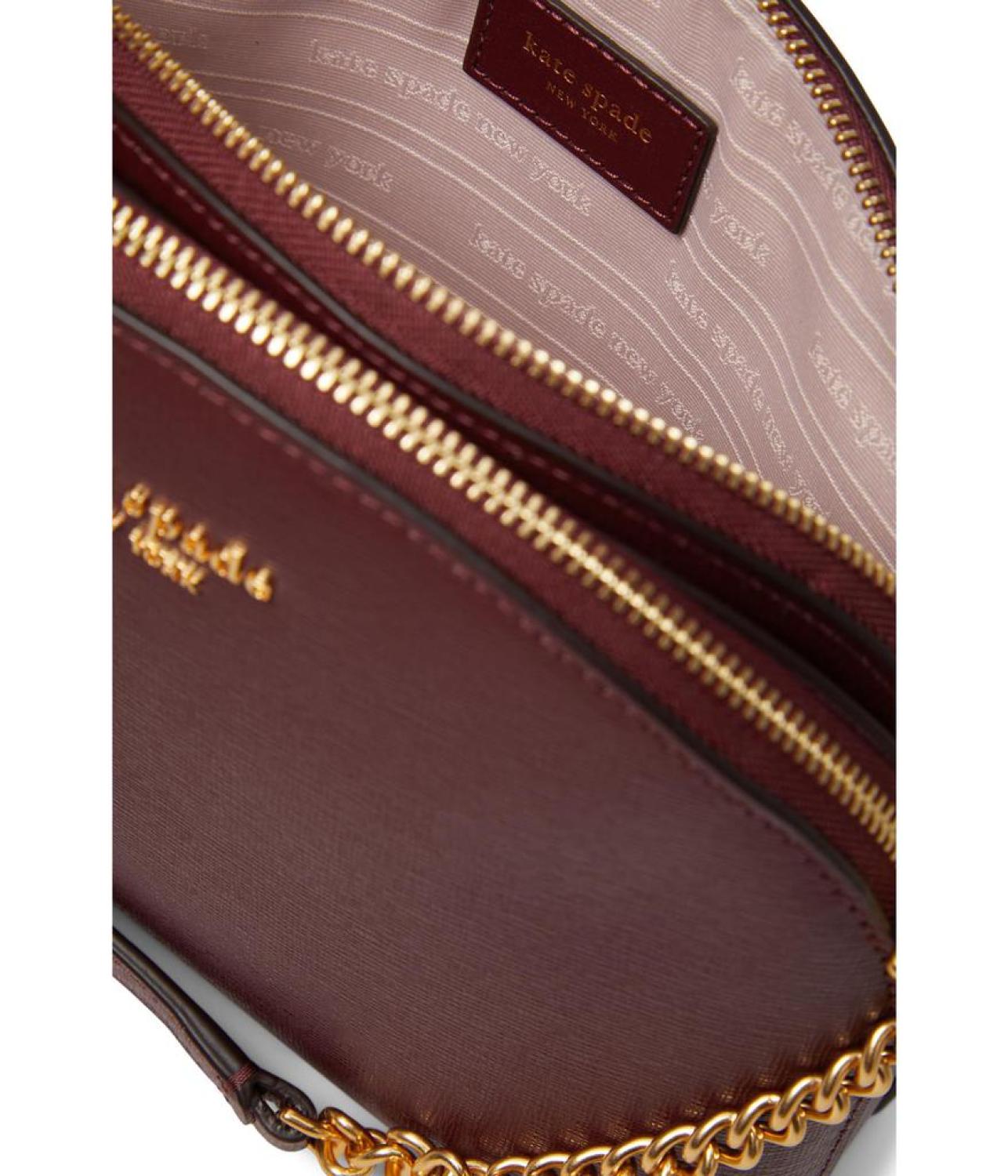Morgan Saffiano Leather Double Zip Dome Crossbody