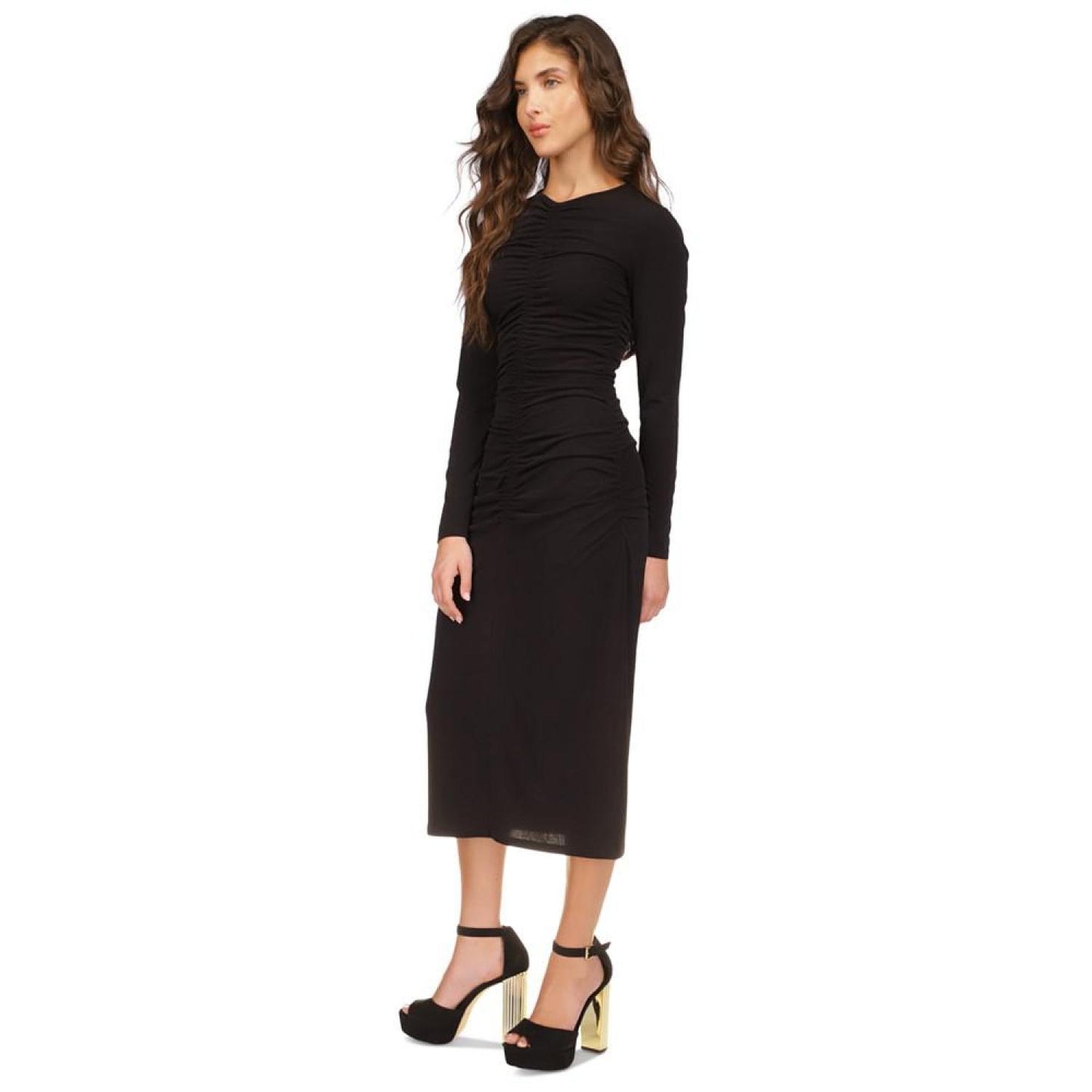 Women's Solid-Color Ruched Midi Dress