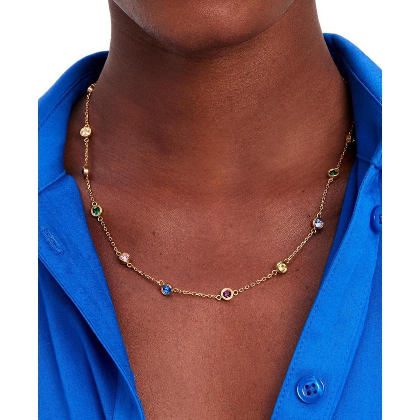 Gold-Tone Cubic Zirconia Station Necklace, 16" + 3" extender