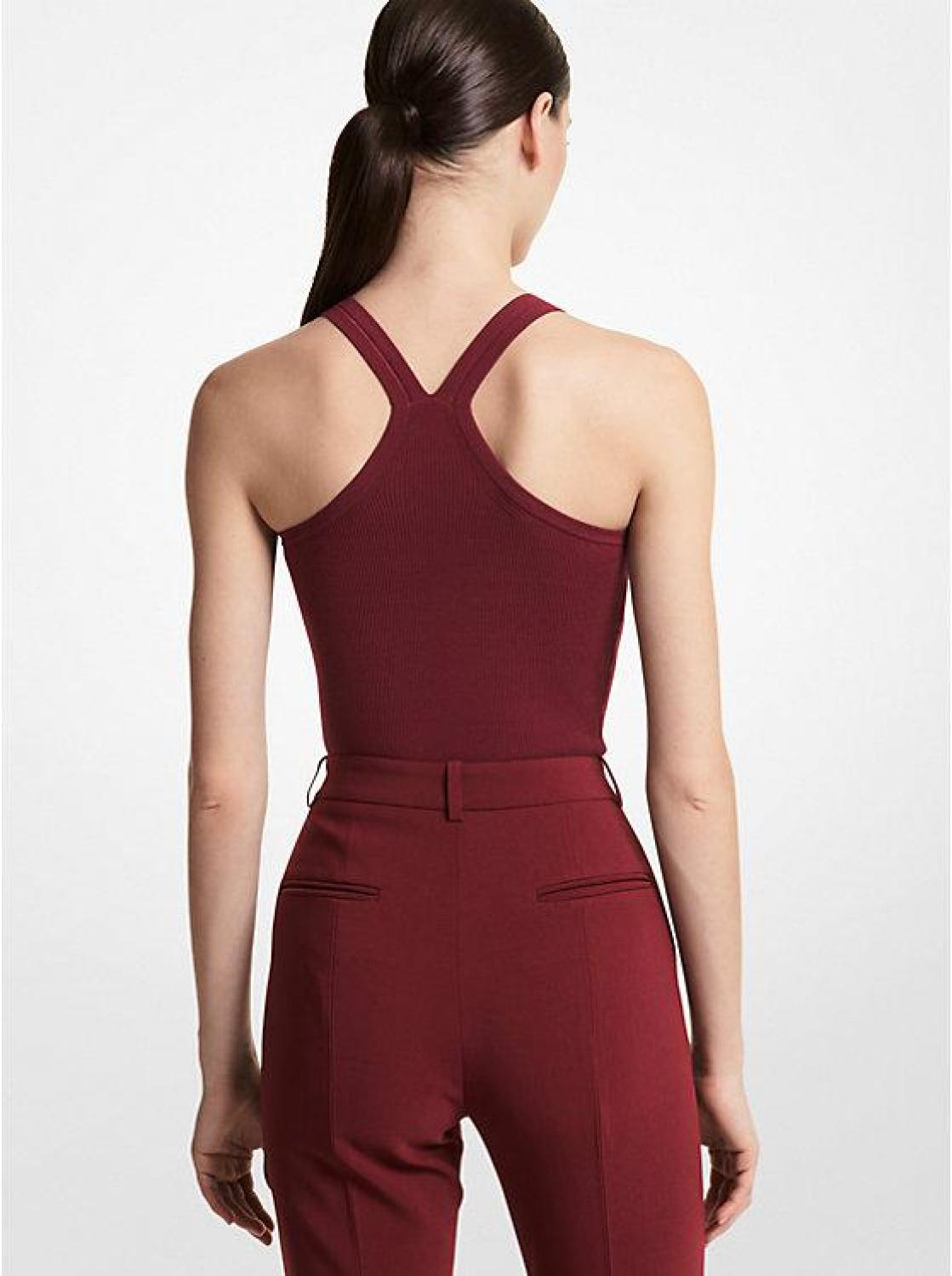 Ribbed Stretch Viscose Racerback Bodysuit