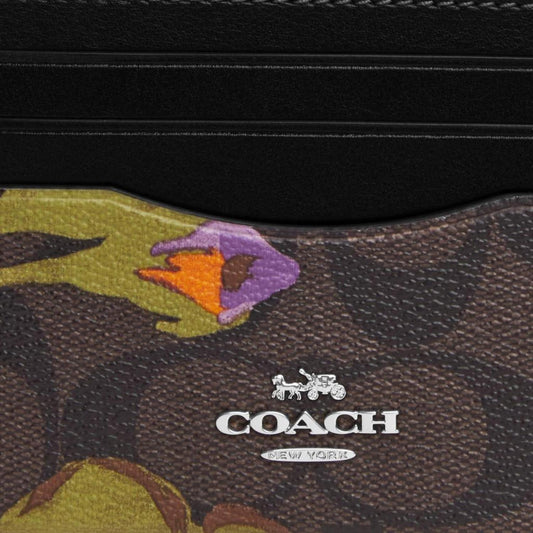 Coach Outlet Slim Id Card Case In Signature Canvas With Rose Print