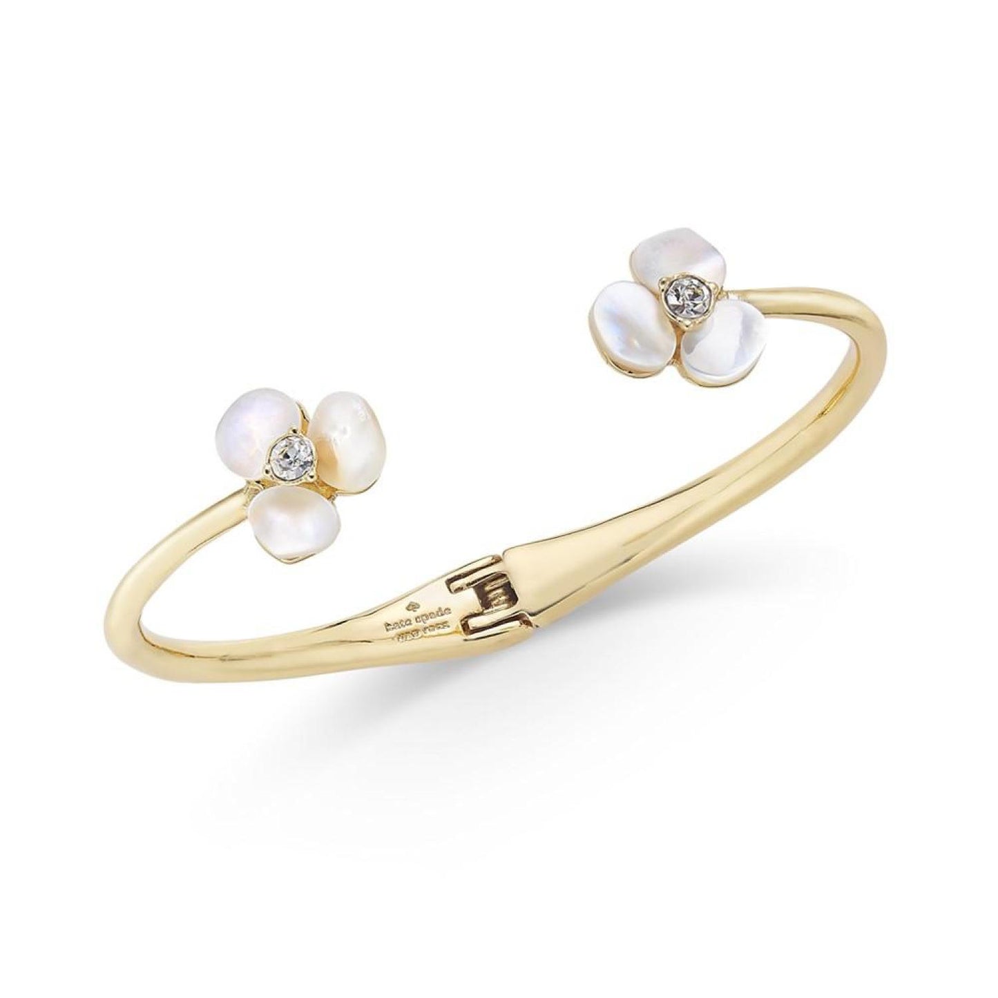 Gold-Tone Pavé & Imitation Pearl Hinged Slim Cuff Bracelet