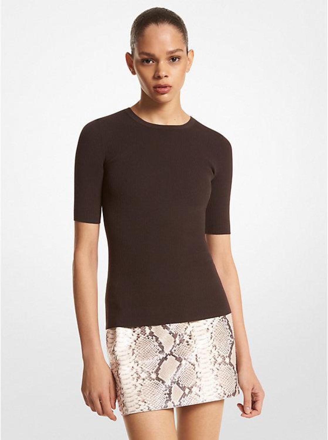 Ribbed Stretch Viscose T-Shirt