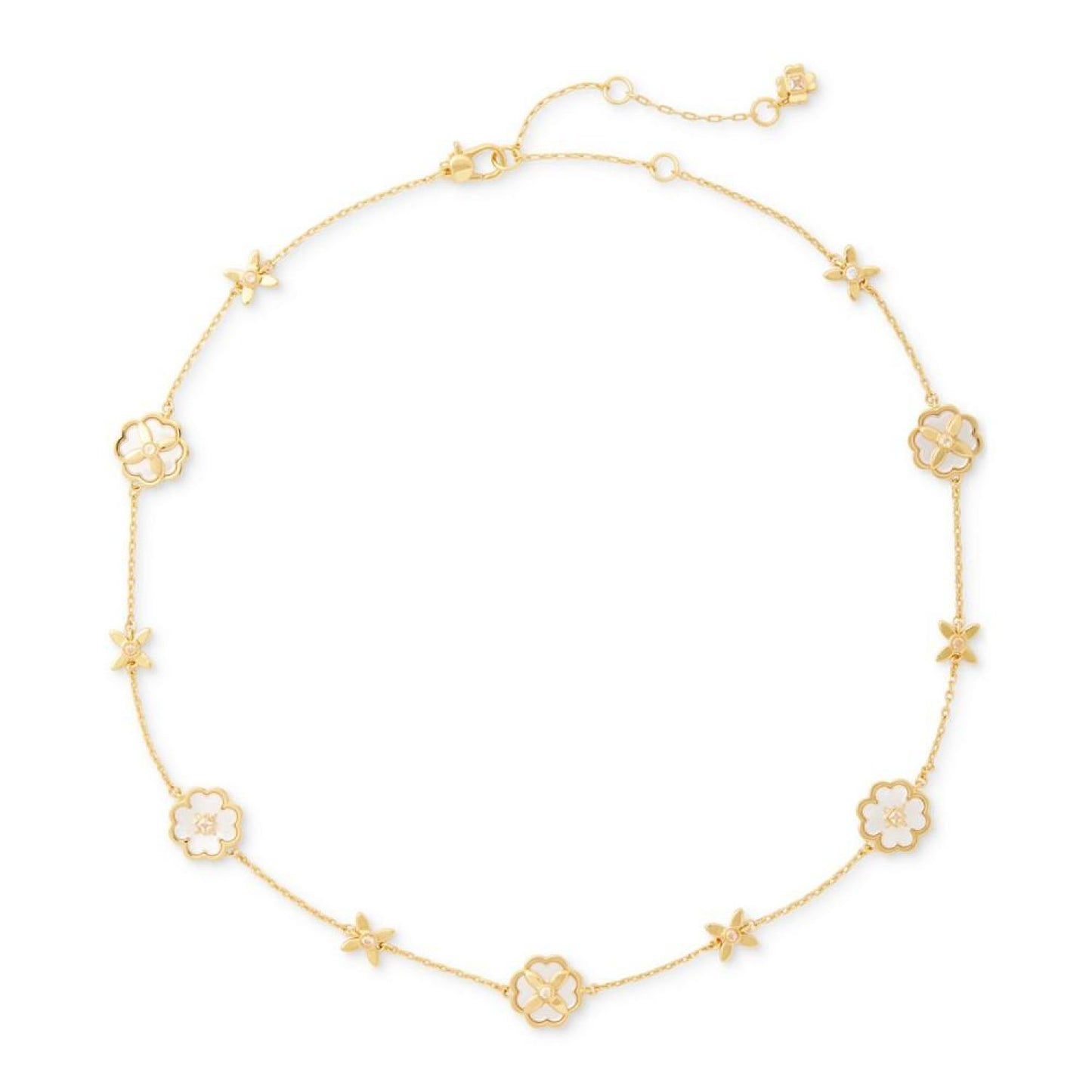 Gold-Tone Cubic Zirconia & Mother-of-Pearl Flower Collar Necklace, 16" + 3" extender