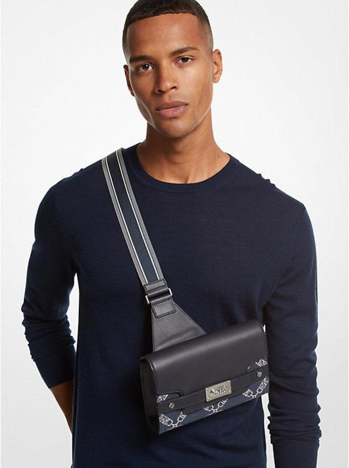 Hudson Empire Logo Jacquard and Leather Sling Pack