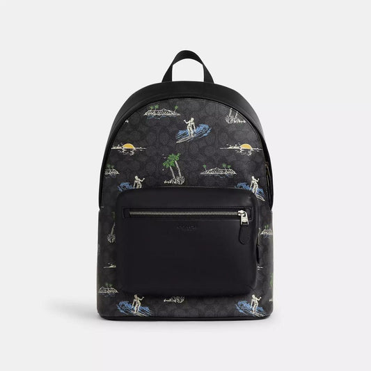 West Backpack In Signature Canvas With Surf Print