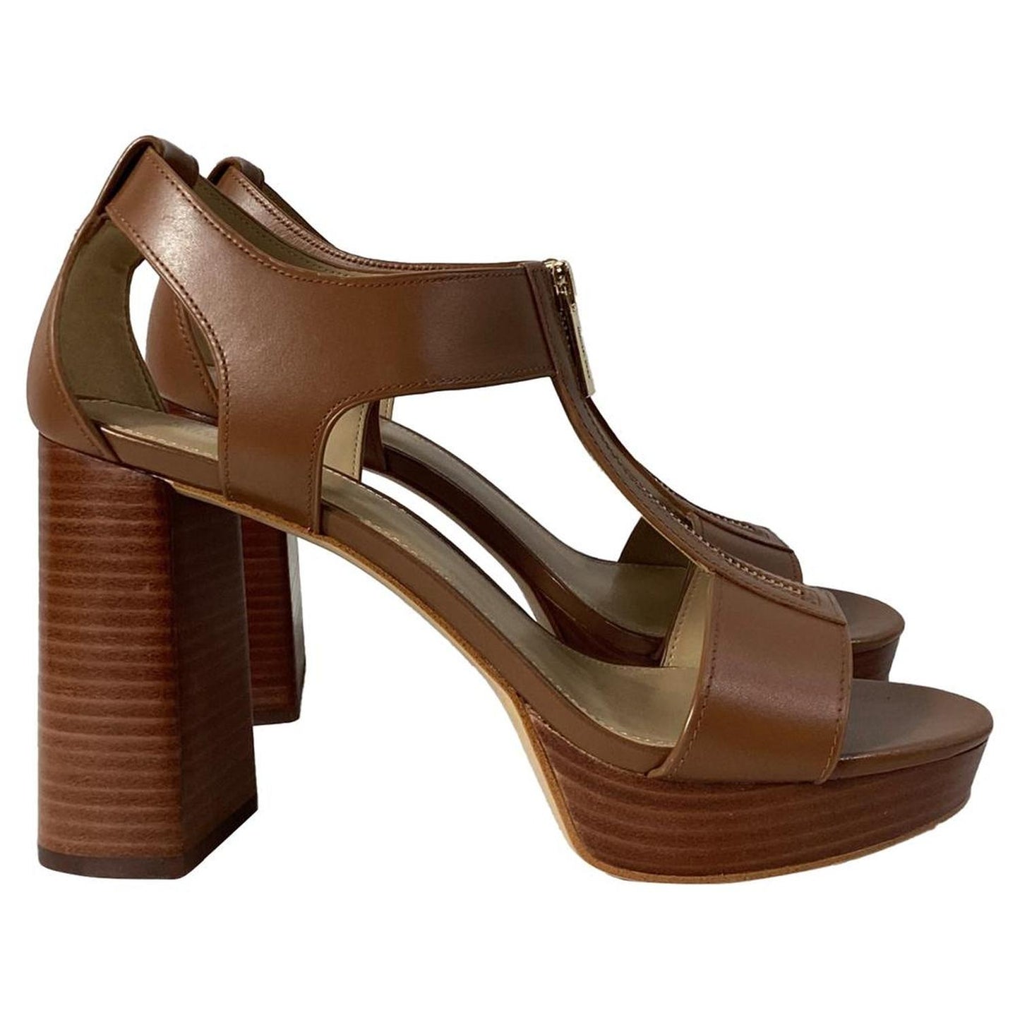 Berkley Block-Heel Sandals in Luggage Brown Leather