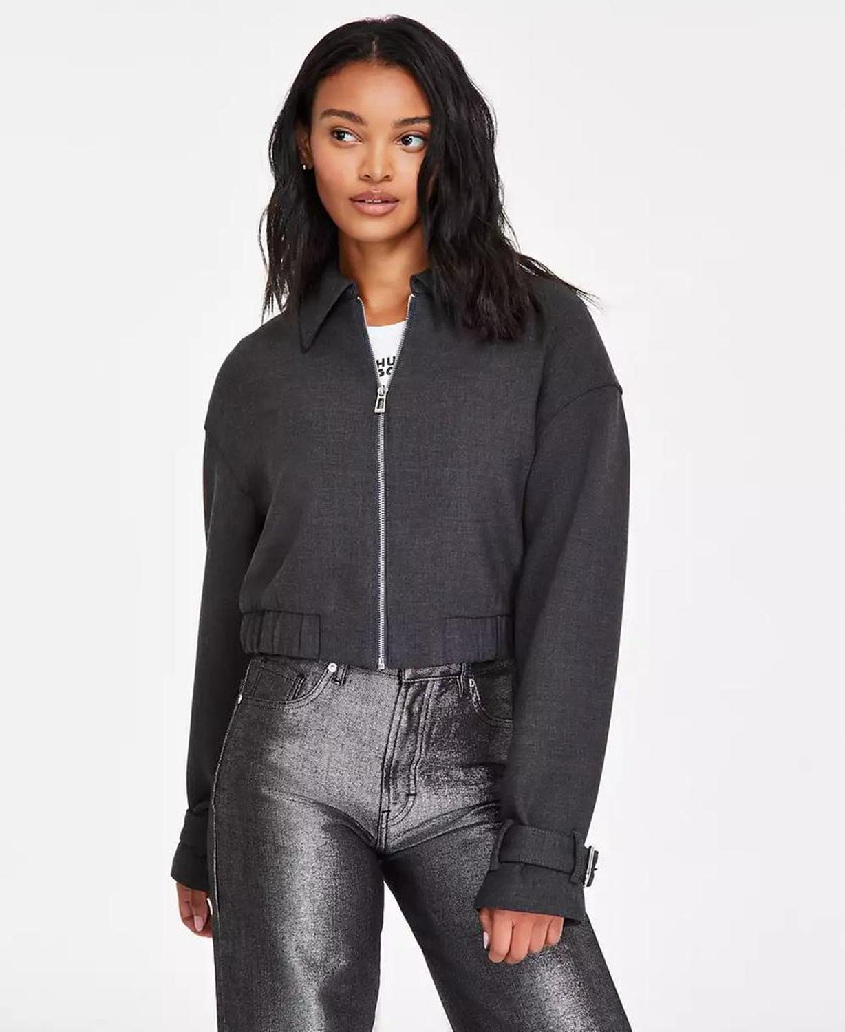 Women's Zip-Front Belted-Cuff Cropped Jacket