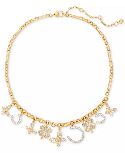 Two-Tone Cubic Zirconia Pavé Lucky Charm Collar Necklace, 16" + 3" extender