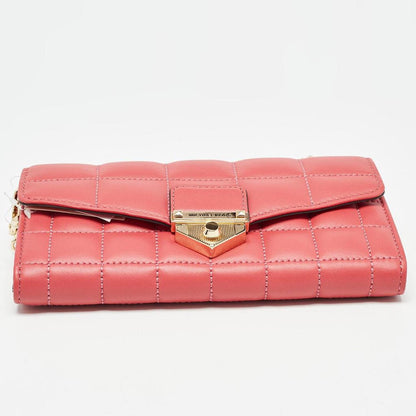 Michael Kors Rose Red Quilted Leather Large Soho Wallet On Chain
