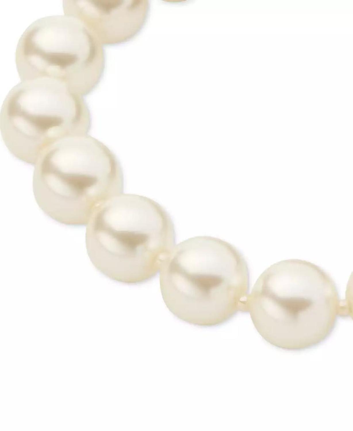 Gold-Tone Velvet Bow Imitation Pearl Stretch Bracelet