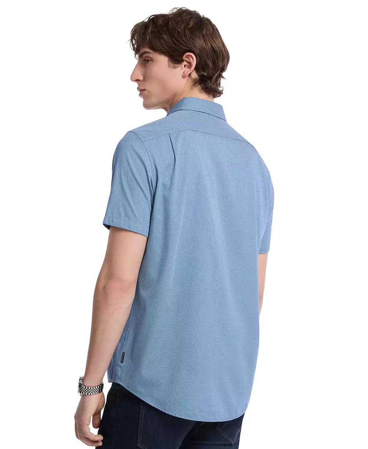 Men's Short Sleeve Mini Bowtie Print Button-Front Shirt