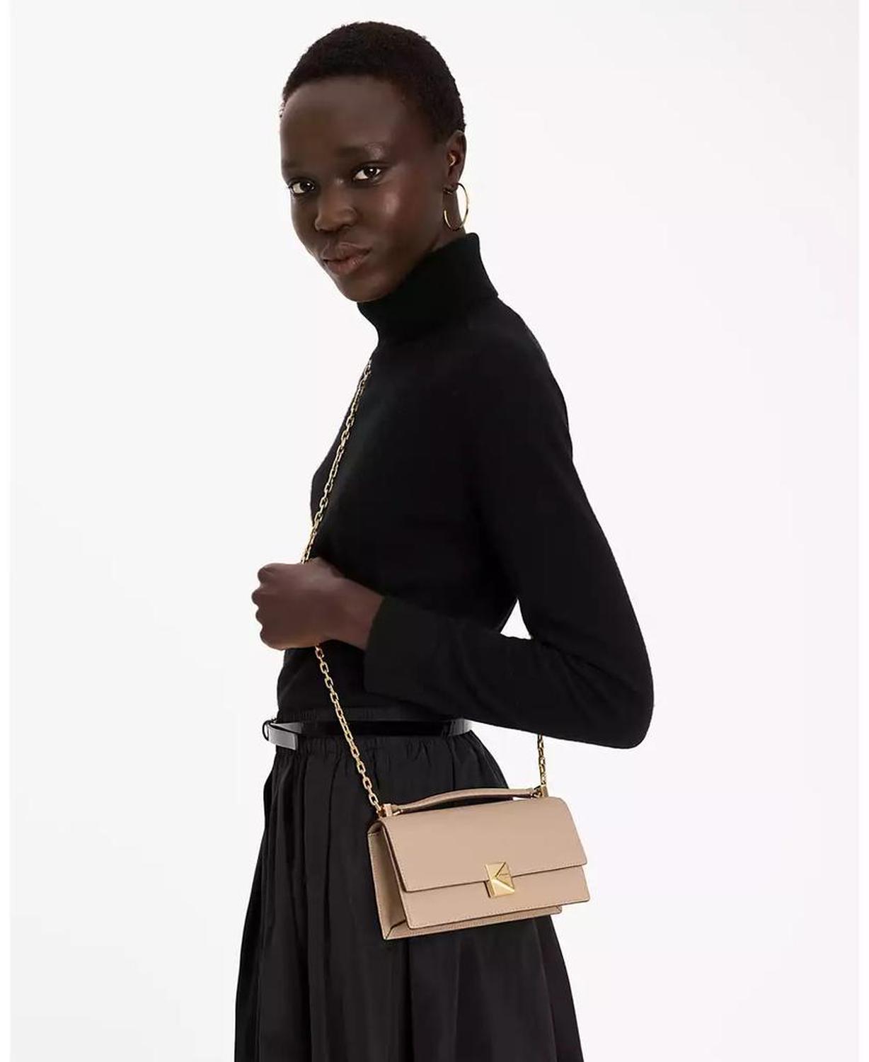 Women's Deco Pebbled Mini Flap Chain Crossbody Bag