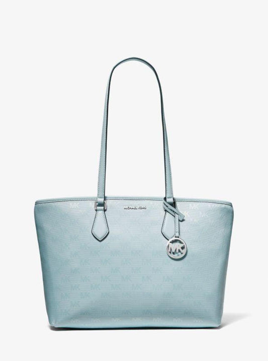 Sheila Large Woven Logo Nylon Tote Bag