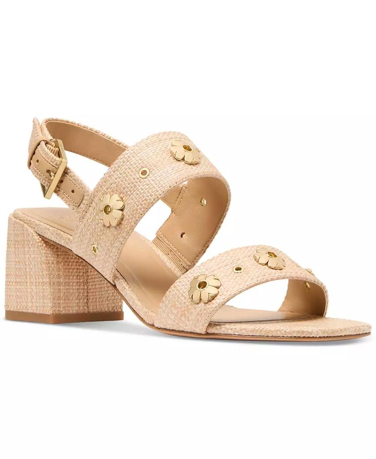 Women's Spade Flower Studded Block Heel Sandals