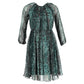 Printed Midi Long Sleeve Flared Dress in Multicolor Silk