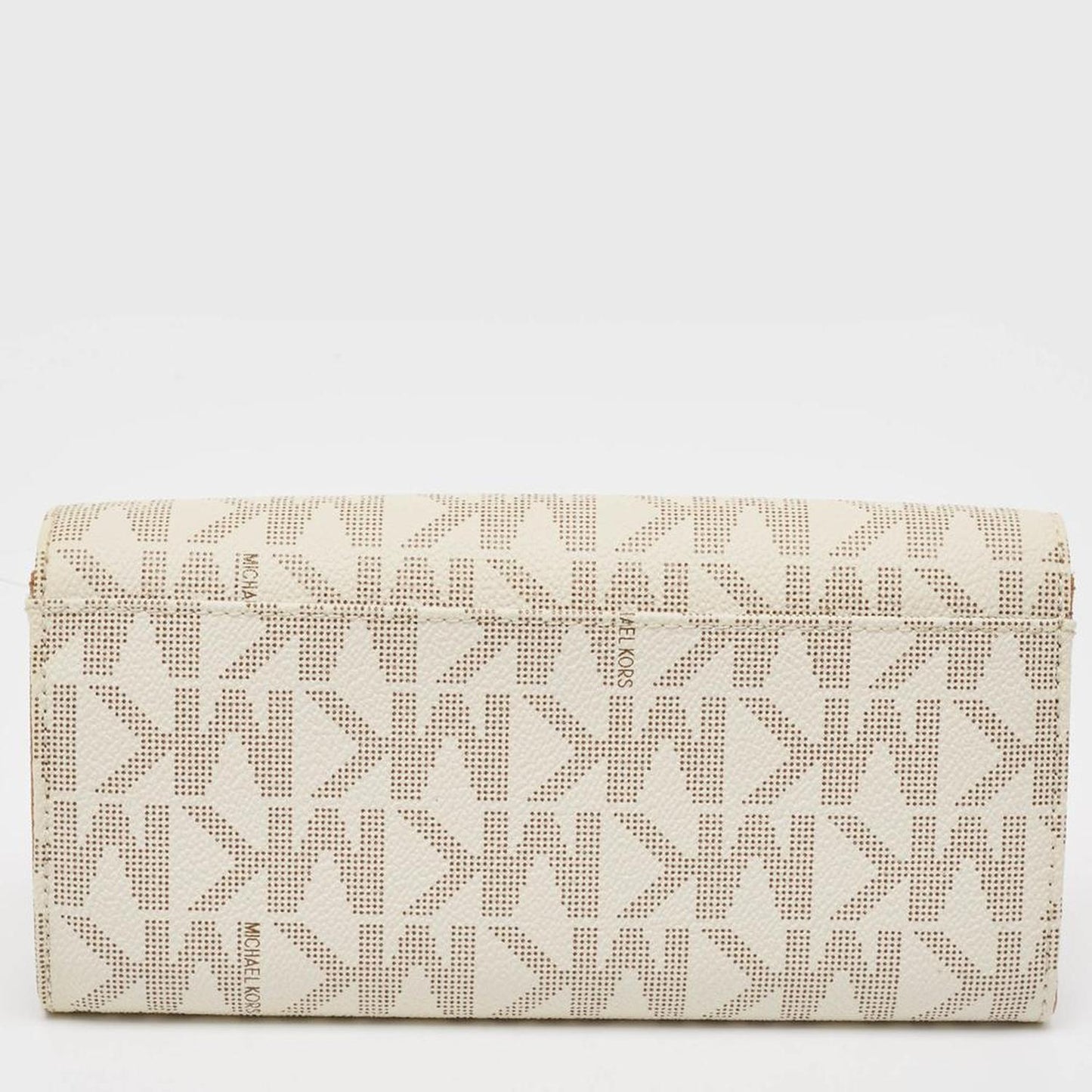 Michael Kors White/brown Signature Coated Canvas And Leather Fulton Continental Wallet