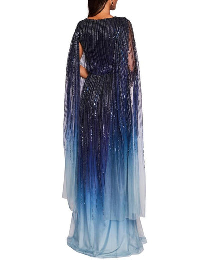 Marchesa Notte V-Neck Caped Gown
