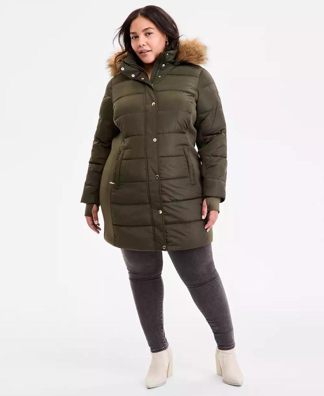 Plus Size Faux-Fur-Trim Hooded Puffer Coat, Exclusively at Macy's