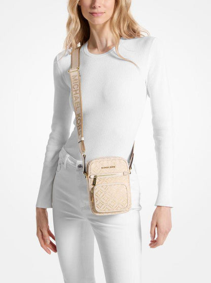 Jet Set Medium Metallic Logo Jacquard Crossbody Bag