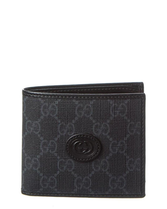 Gucci Interlocking G GG Supreme Canvas & Leather Bifold Wallet