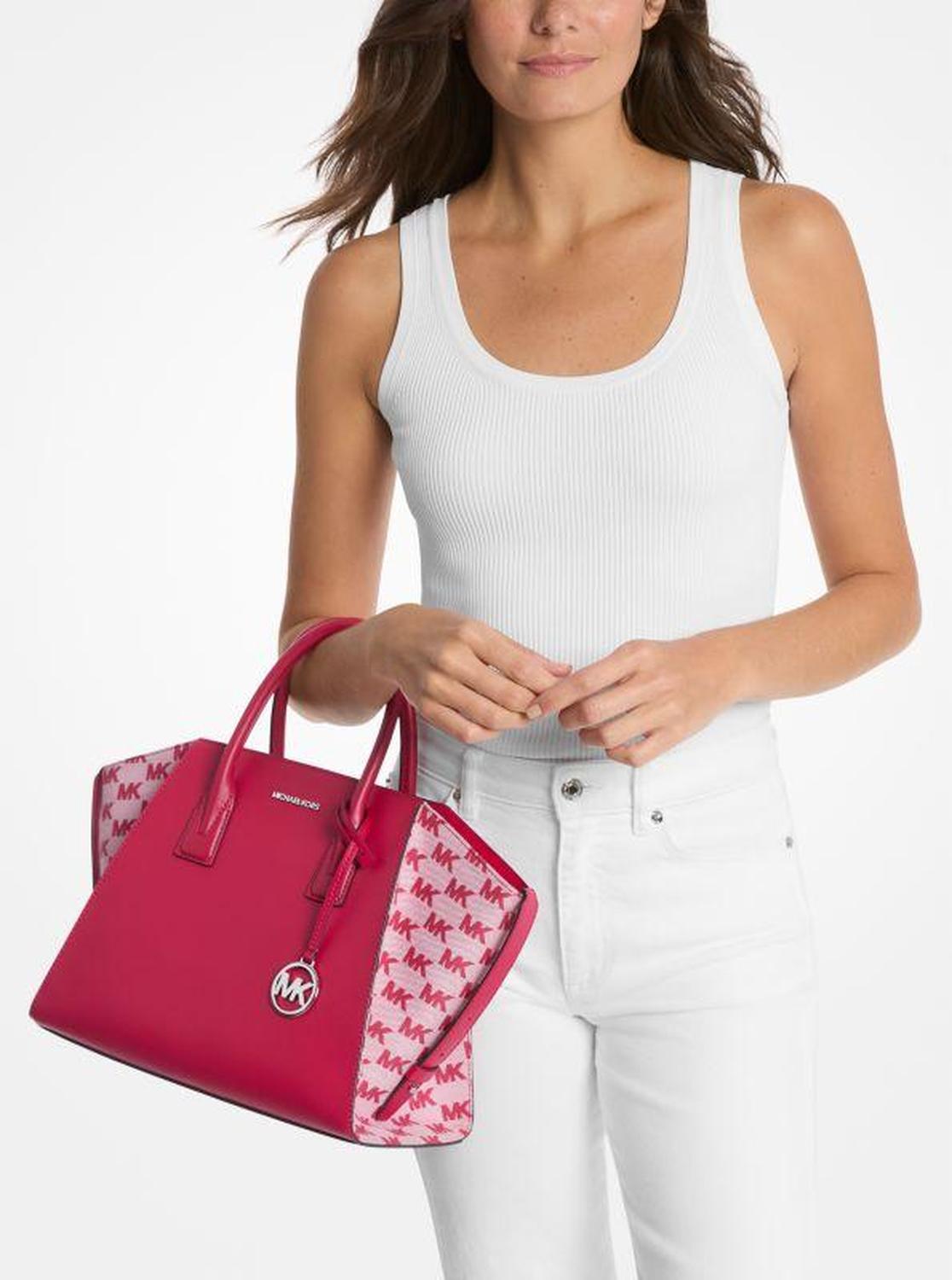 Avril Large Leather and Logo Jacquard Satchel