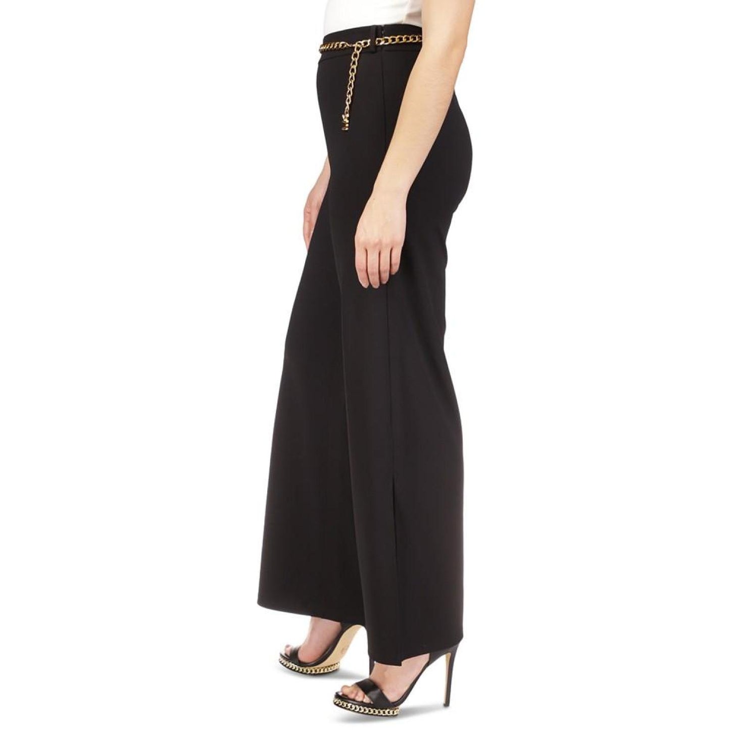 Petite Chain-Belt High-Rise Slit-Cuff Pants