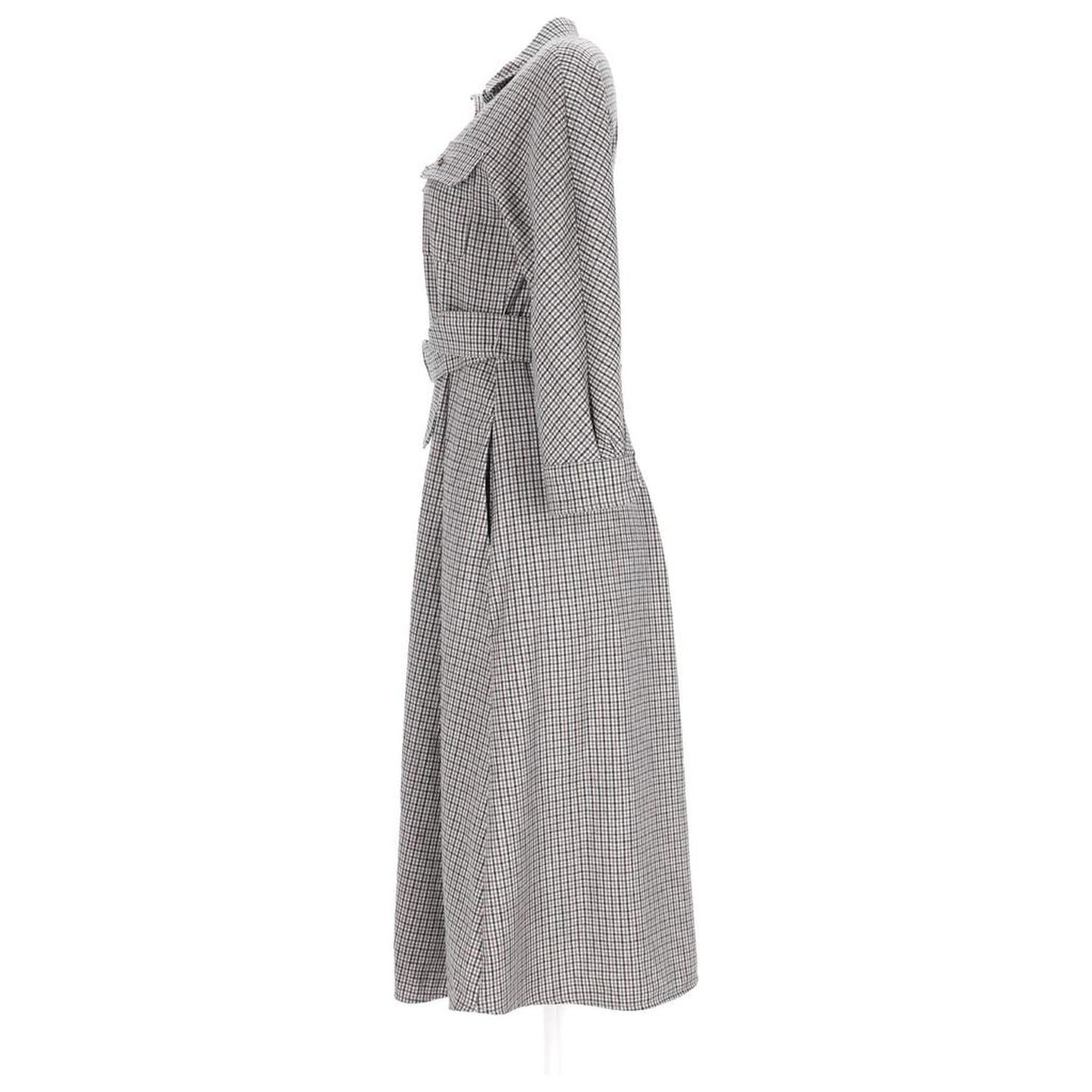 Weekend Check Fischio Maxi Belted Dress in Grey Virgin Wool