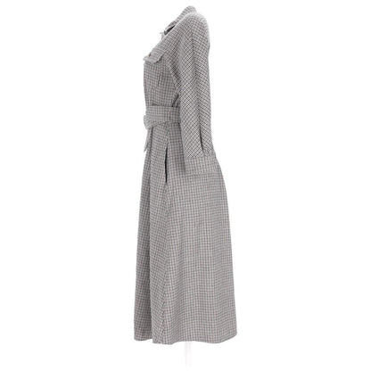 Weekend Check Fischio Maxi Belted Dress in Grey Virgin Wool