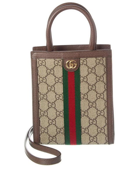 【GUCCI】Ophidia GG Supreme Strap Mini Tote Bag New Gucci GG Supreme Monogram Black Canvas Leather Trim Web