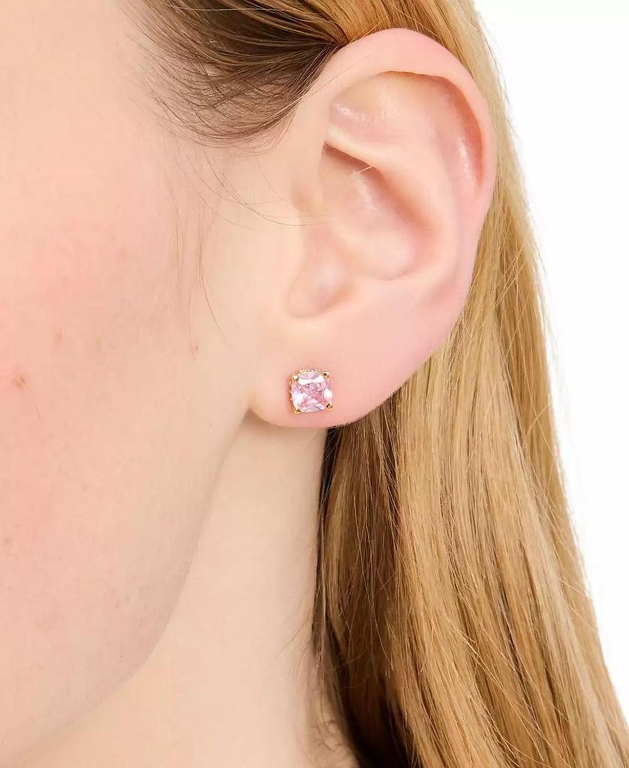 Color Cubic Zirconia Square Stud Earrings