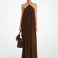 Pleated Techno Chiffon Halter Gown