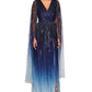 Marchesa Notte V-Neck Caped Gown