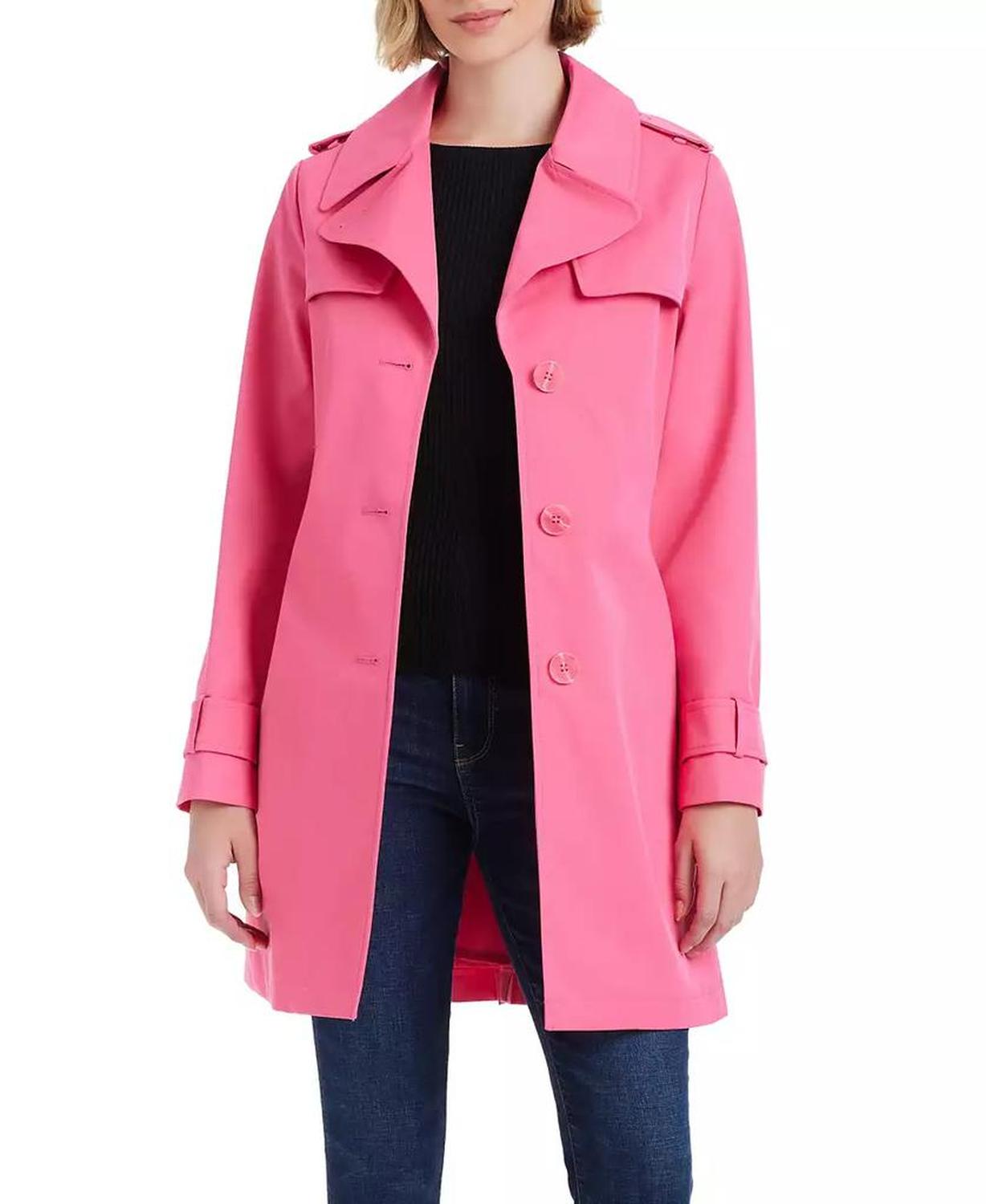 Women's Short Single-Breasted Pleated Back Trench Coat