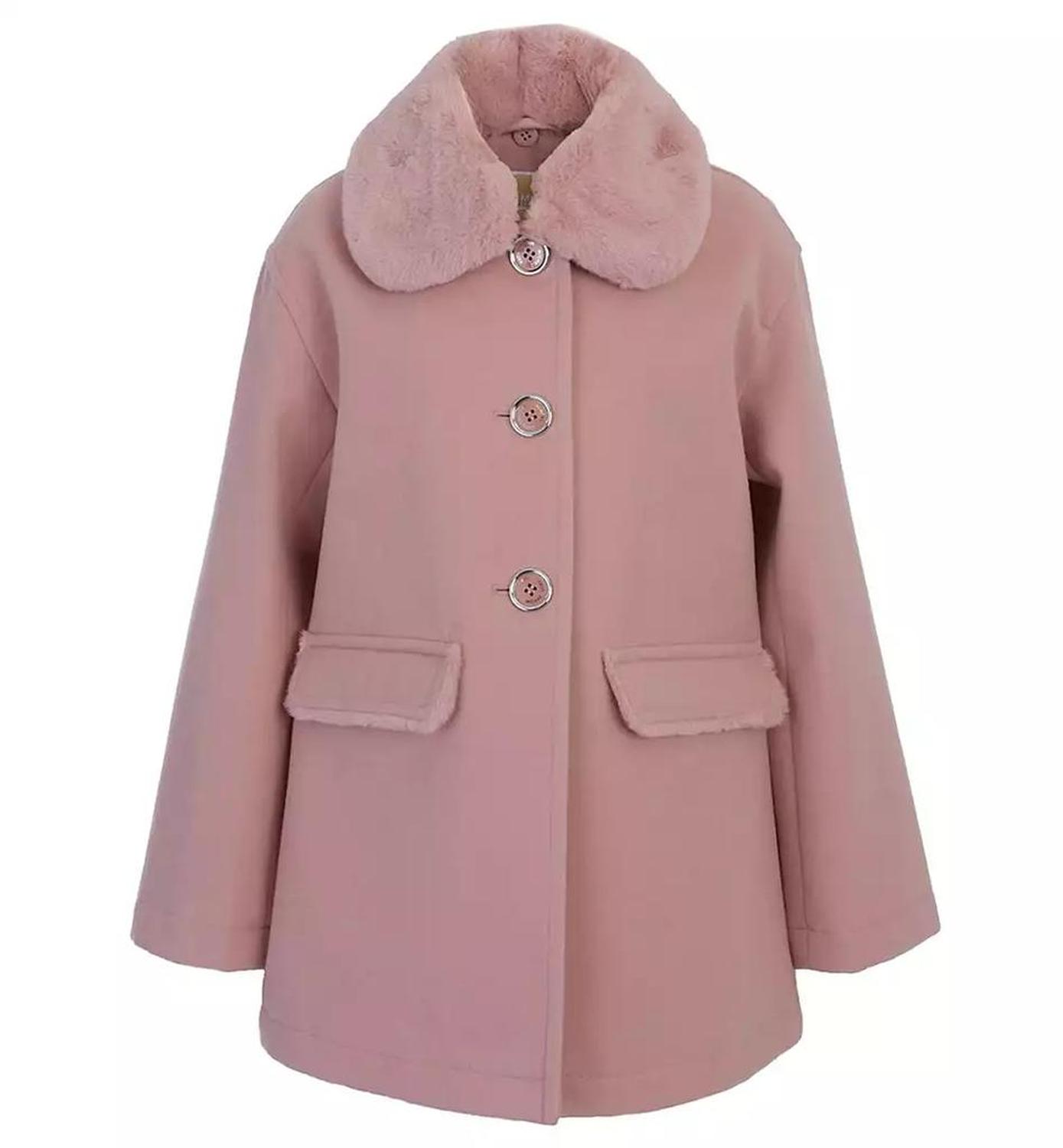 Toddler and Little Girls Faux Wool Hooded Collar Jacket