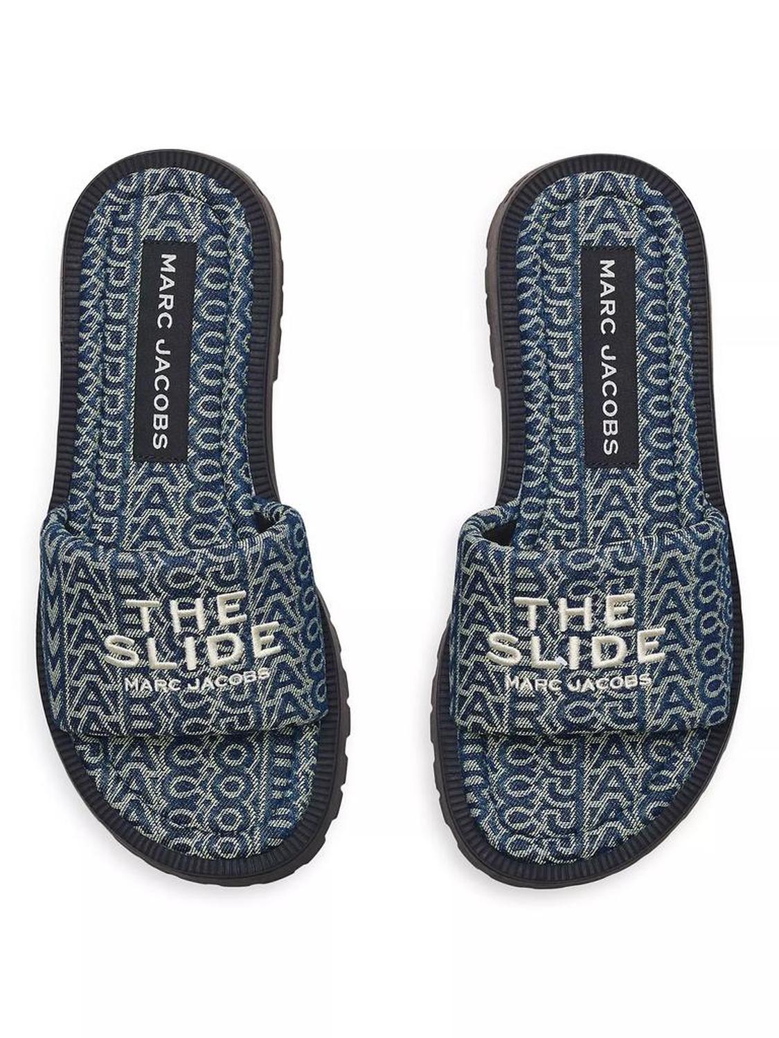 The Slide Denim Monogram Sandals