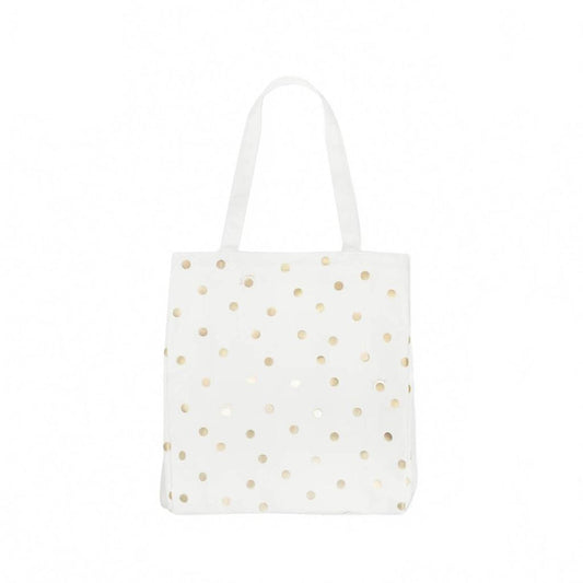 Canvas Book Tote Bag In Gold Dot With Script