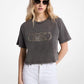 Studded Garment-Dyed Cotton Cropped T-Shirt