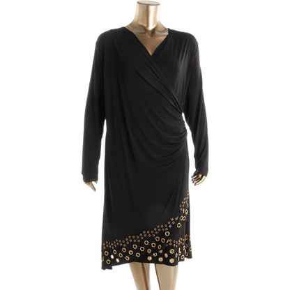 Plus Womens Matte Jersey Grommet Hem Wrap Dress